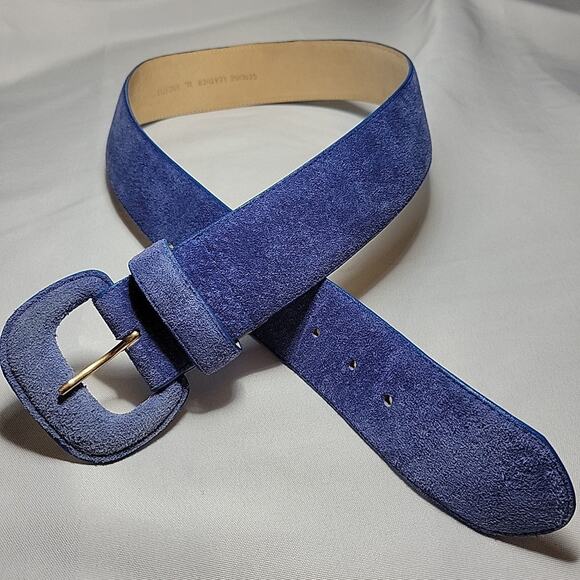 Amanda Smith Accessories - VTG Amanda Smith Women's Blue Leather Suede Wide 2” Belt Size XL